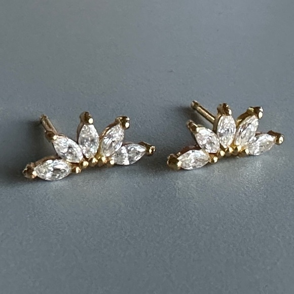 24k Gold Vermeil CZ Tiny Stud Earrings - Picture 8 of 15